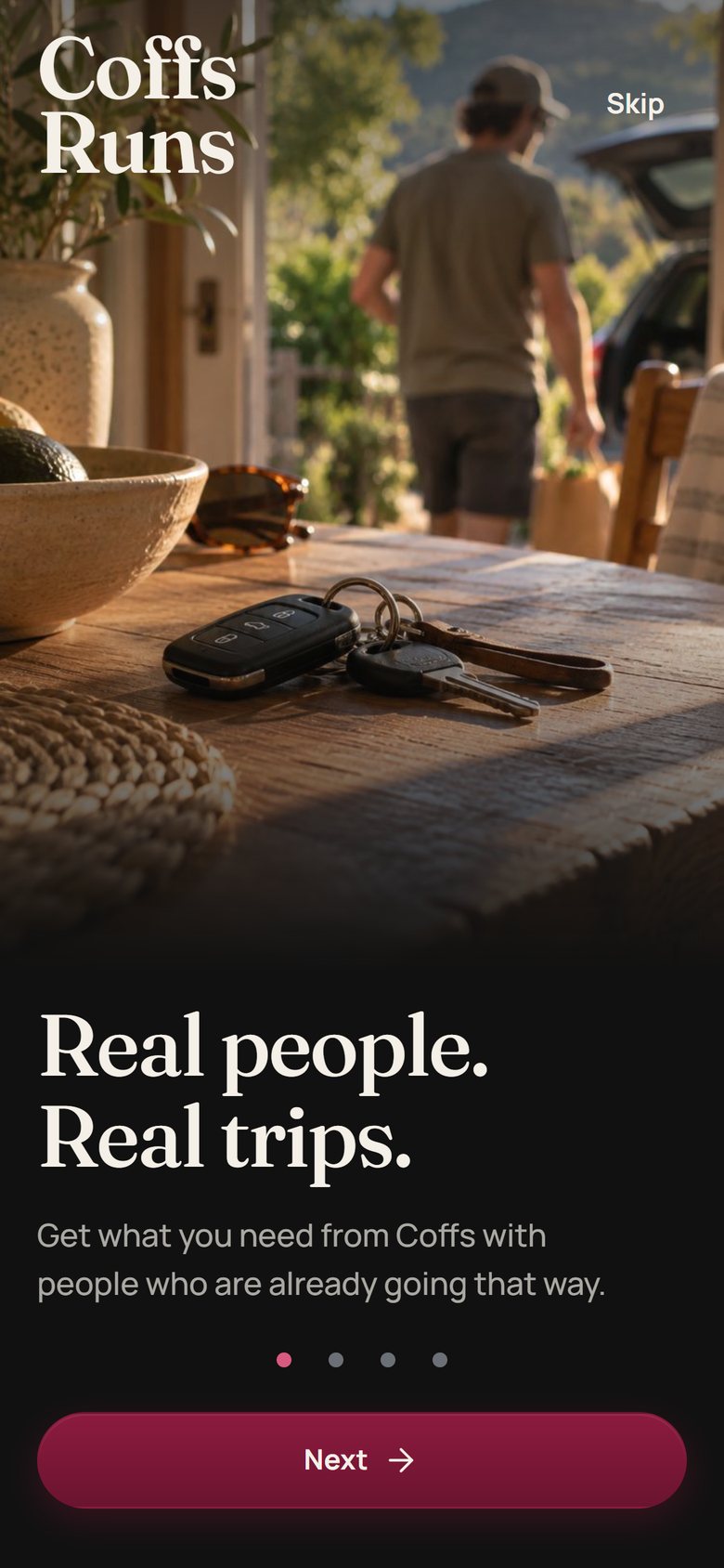 The welcome screen: Real people. Real trips.