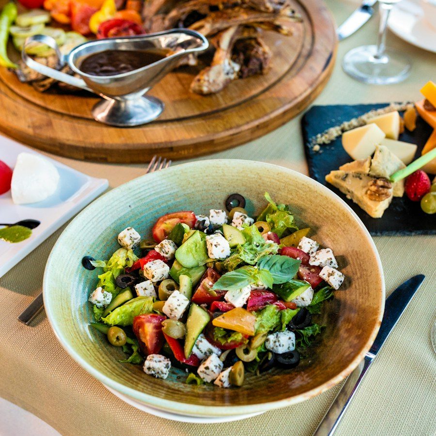 Greek salad with feta, tomato and olives